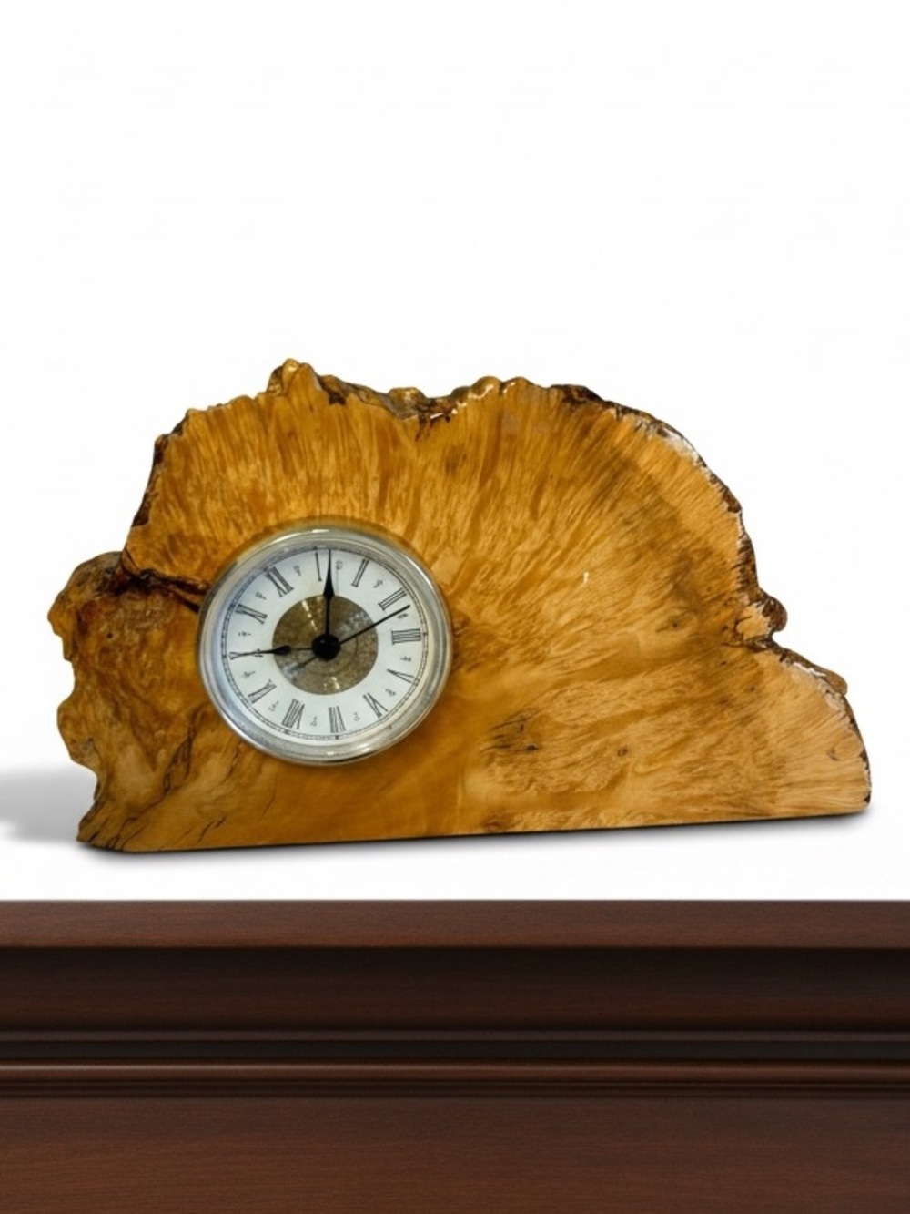 Vintage Rustic Maple Burl Wood Live Edge Desk Clock